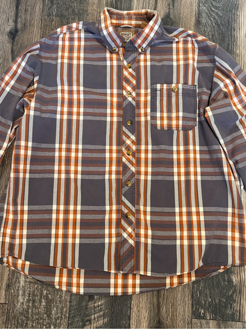 C.E. Schmidt Men's 2XL Plaid Work Shirt Button Down Long Sleeve Gray Orange